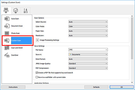 figure: Settings dialog box